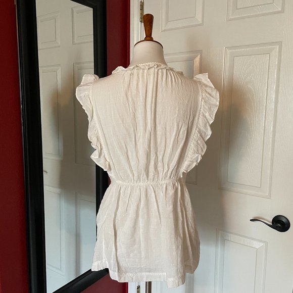 Max Studio White Ruffled Blouse - Size L - Picture 2 of 9